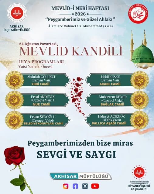 Akhisar’da Mevlid Kandili İçin camilerde özel program düzenlenecek-.1