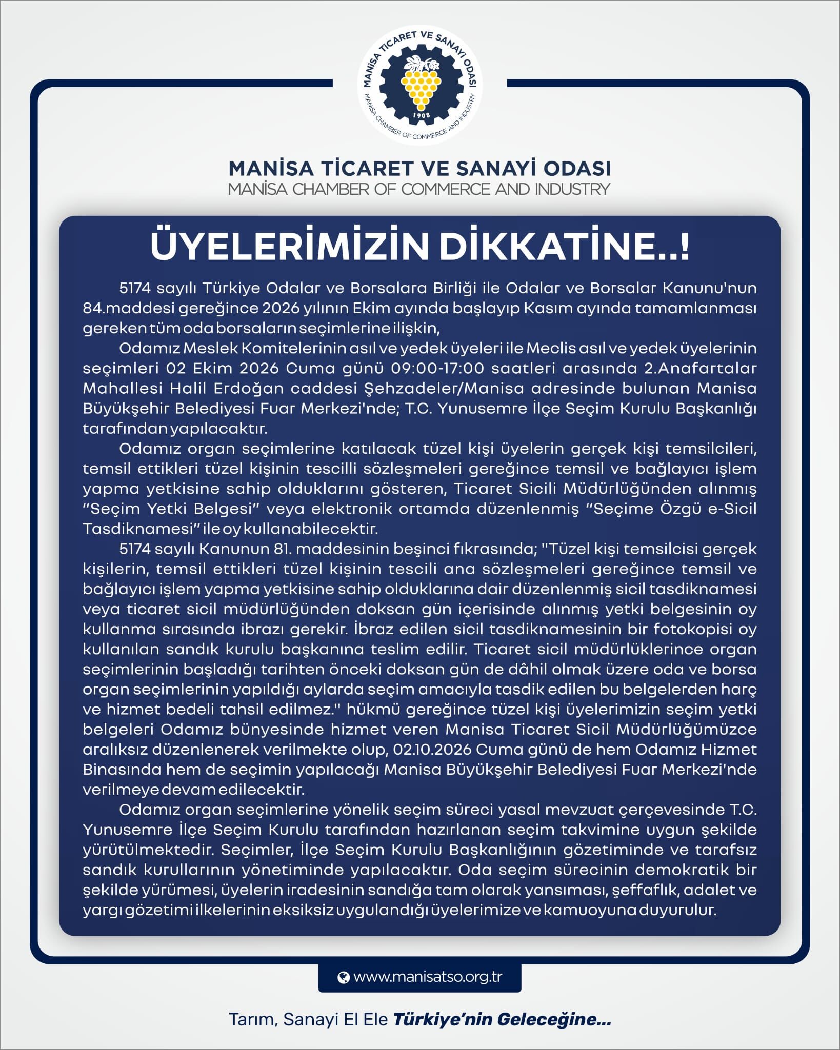 Manisa Tso’da Seçim Hazırlığı Sandık 2 Ekim’de Kurulacak (2)