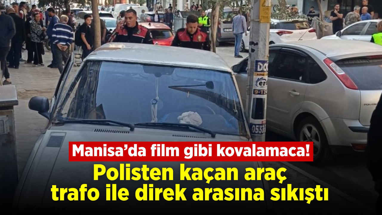 Manisa'da polisten kaçan araç trafo ile direk arasına sıkıştı